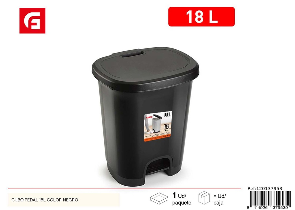 Cubo de pedal de plástico negro 18L para basura