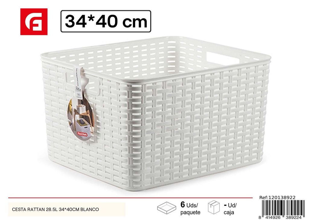 Cesta de plástico rattan 28.5L blanco