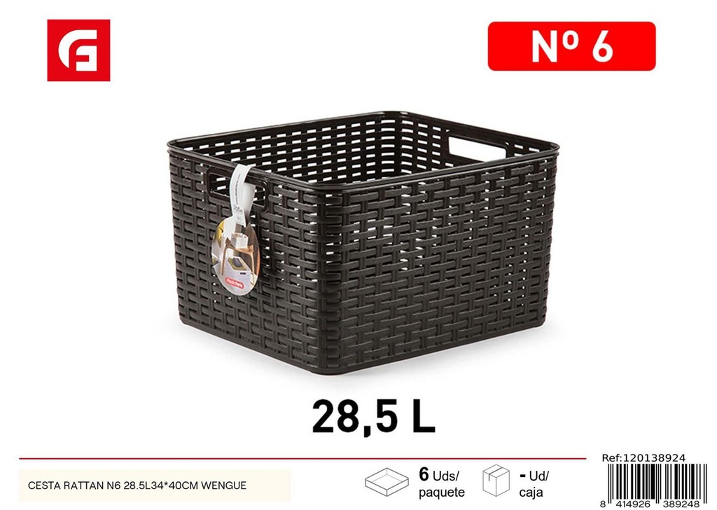 Cesta Rattan N6 28.5L 34*40cm wengué para almacenamiento