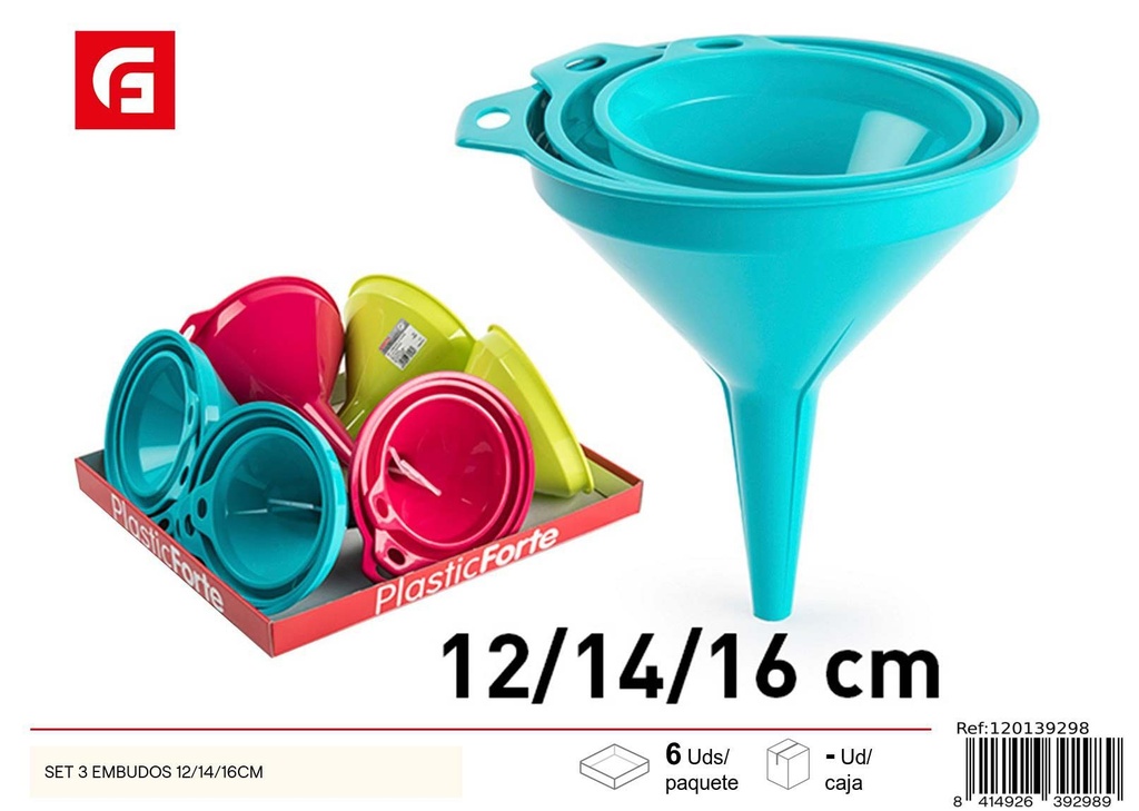 Set de embudos 12/14/16 cm - Accesorios de cocina plástica