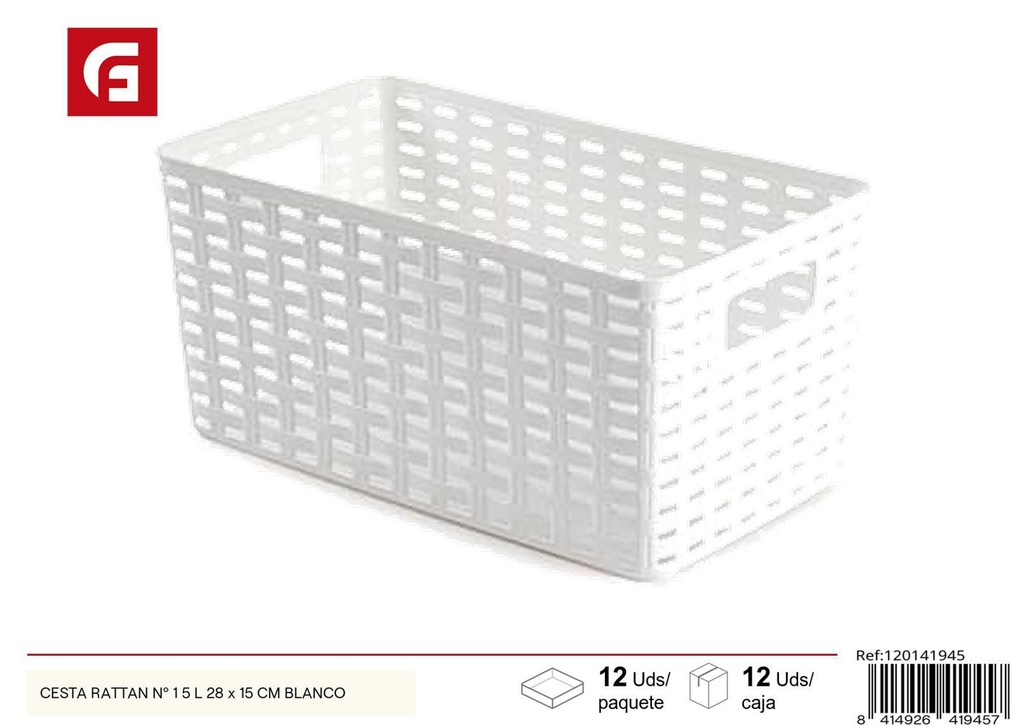 Cesta rattan blanca nº1 5L 28x15cm para almacenamiento