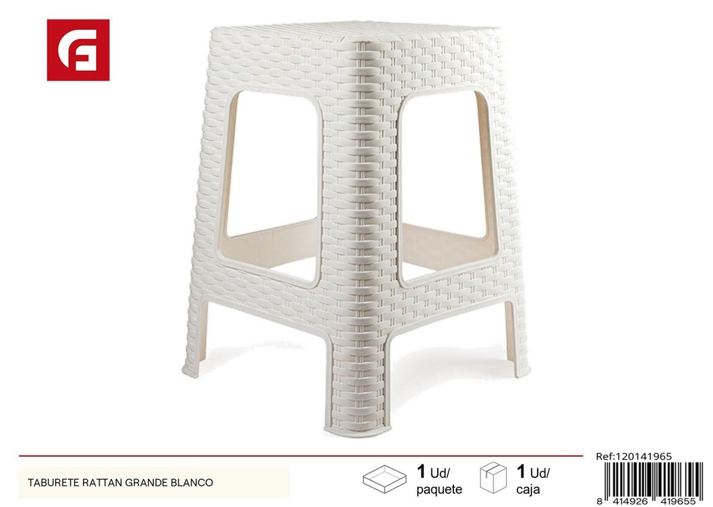 Taburete grande de rattan blanco