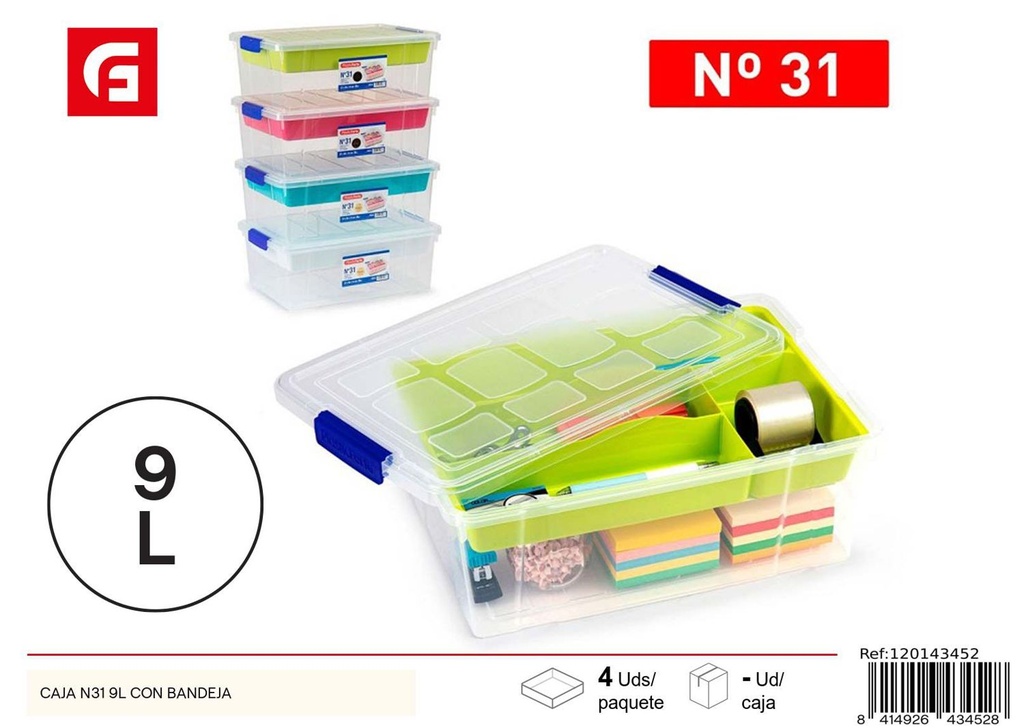 Caja N31 de 9L con bandeja - Almacenamiento plástico