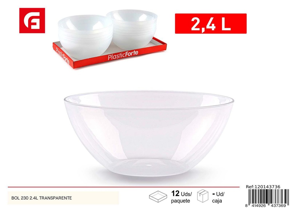 Bol de plástico transparente 230 2.4L para cocina y servir alimentos