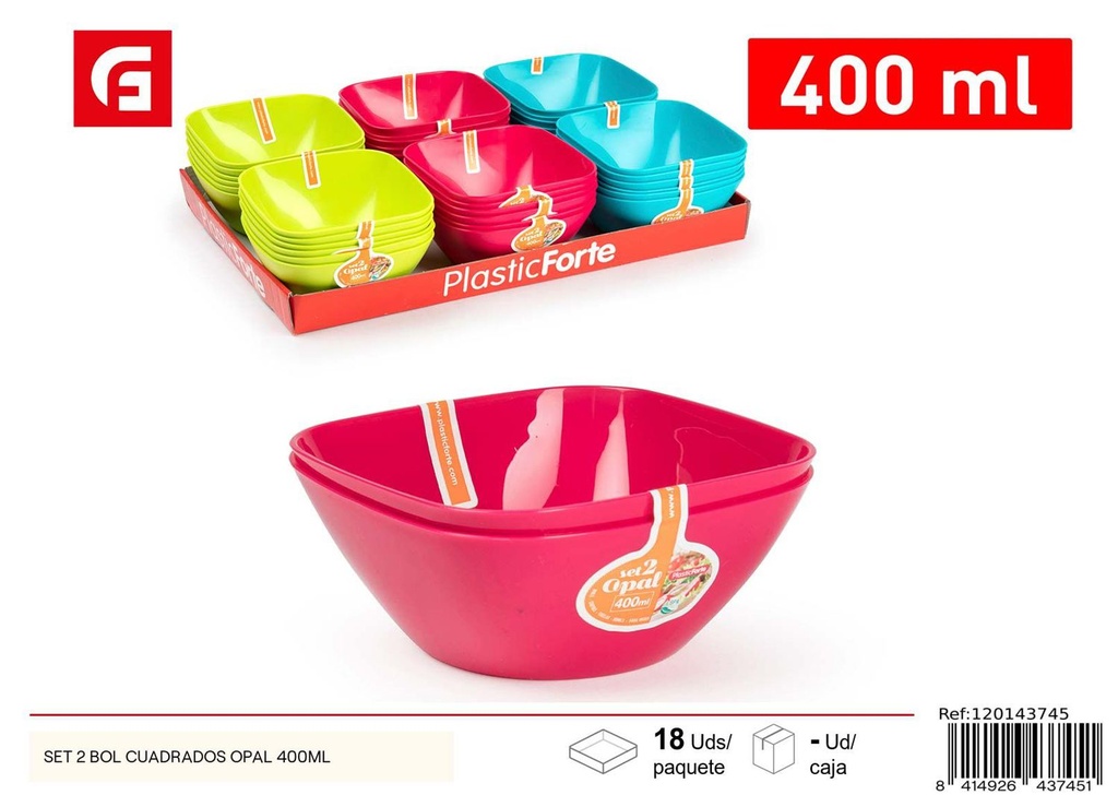 Set de 2 bol cuadrado opal 400ml - Bowls de plástico para cocina