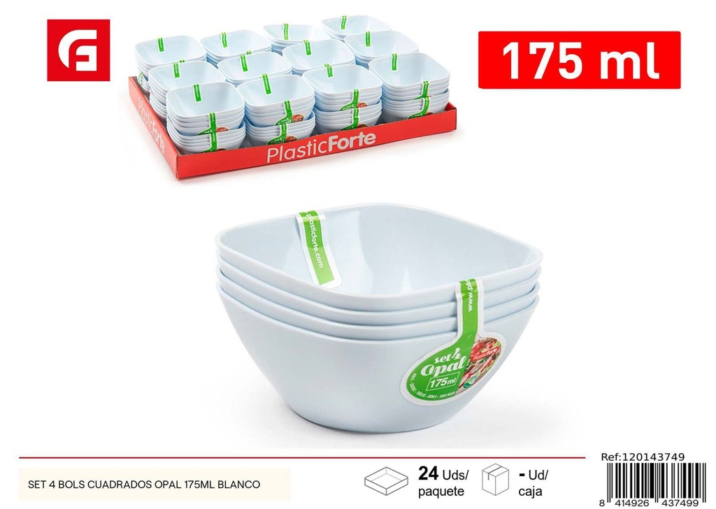 Set de 4 bol cuadrado opal 175ml blanco - Bowls de plástico para sopa