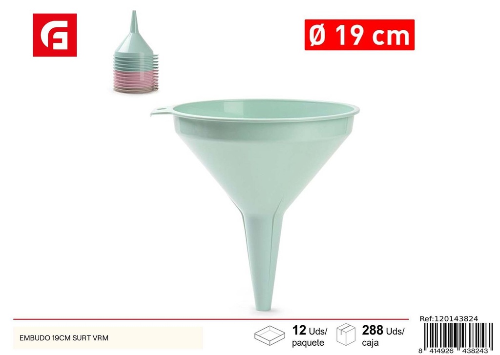 Embudo plástico 19cm colores surtidos herramienta de cocina