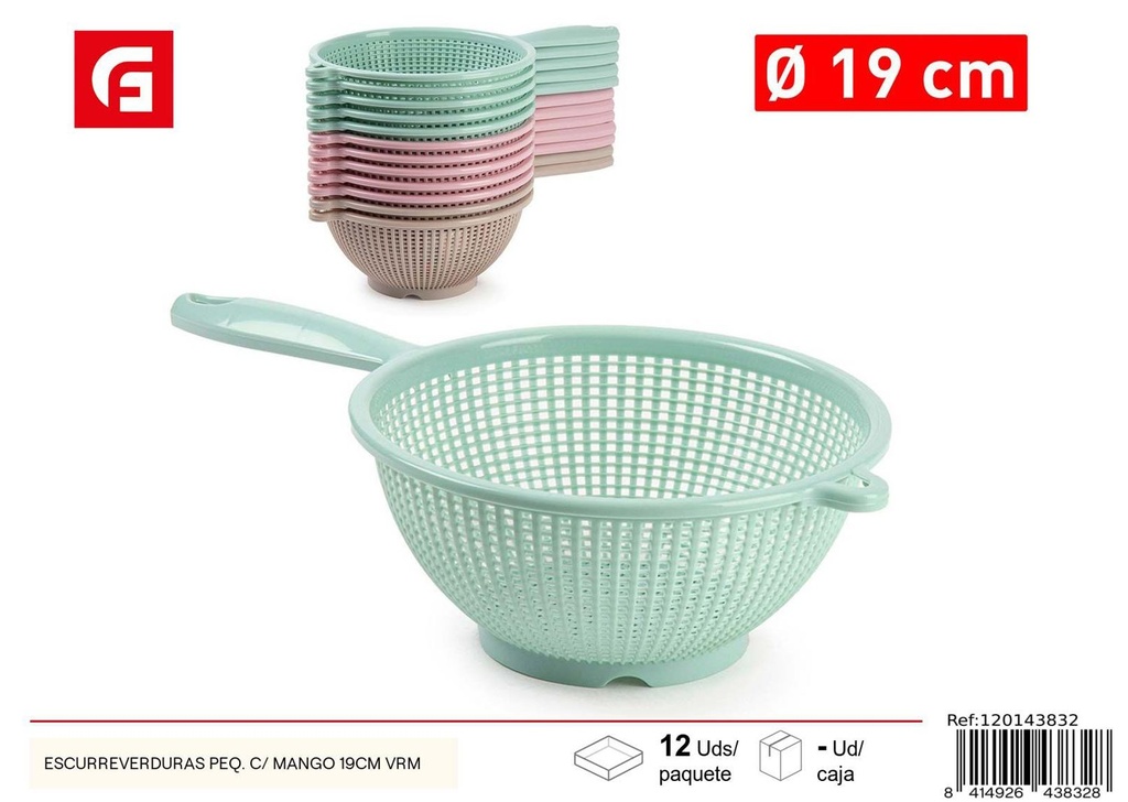 Escurridor de verduras pequeño con mango 19cm - Canasta escurridora de plástico