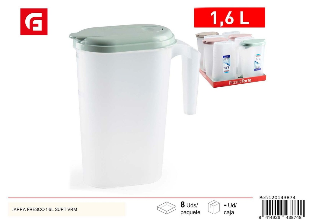 Jarra de plástico fresco 1.6L assort VRM para bebidas