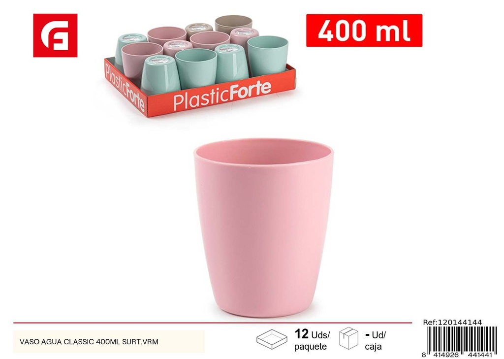 Vaso Agua Classic 400ml Surt VRM - Vasos de plástico