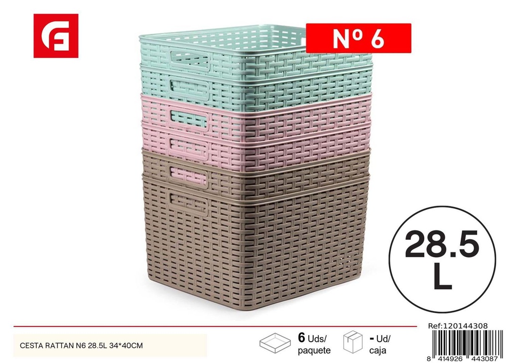 Cesta de ratán N6 28.5L 34x40cm para almacenamiento