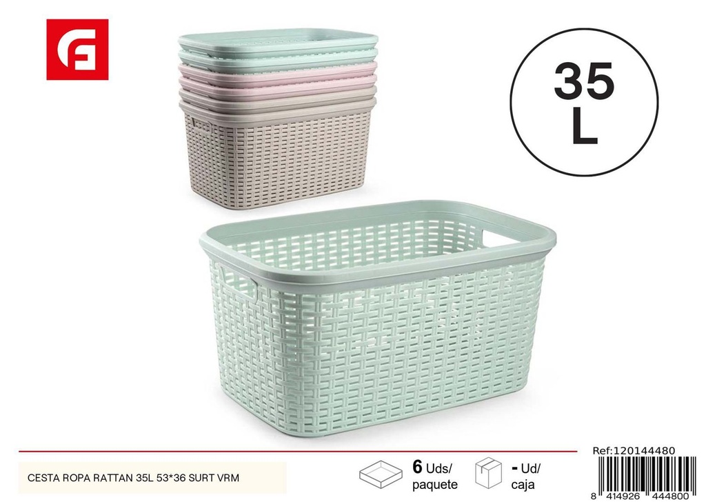 Cesta de ropa de rattan 35L 53x36 cm - Almacenamiento y organización del hogar
