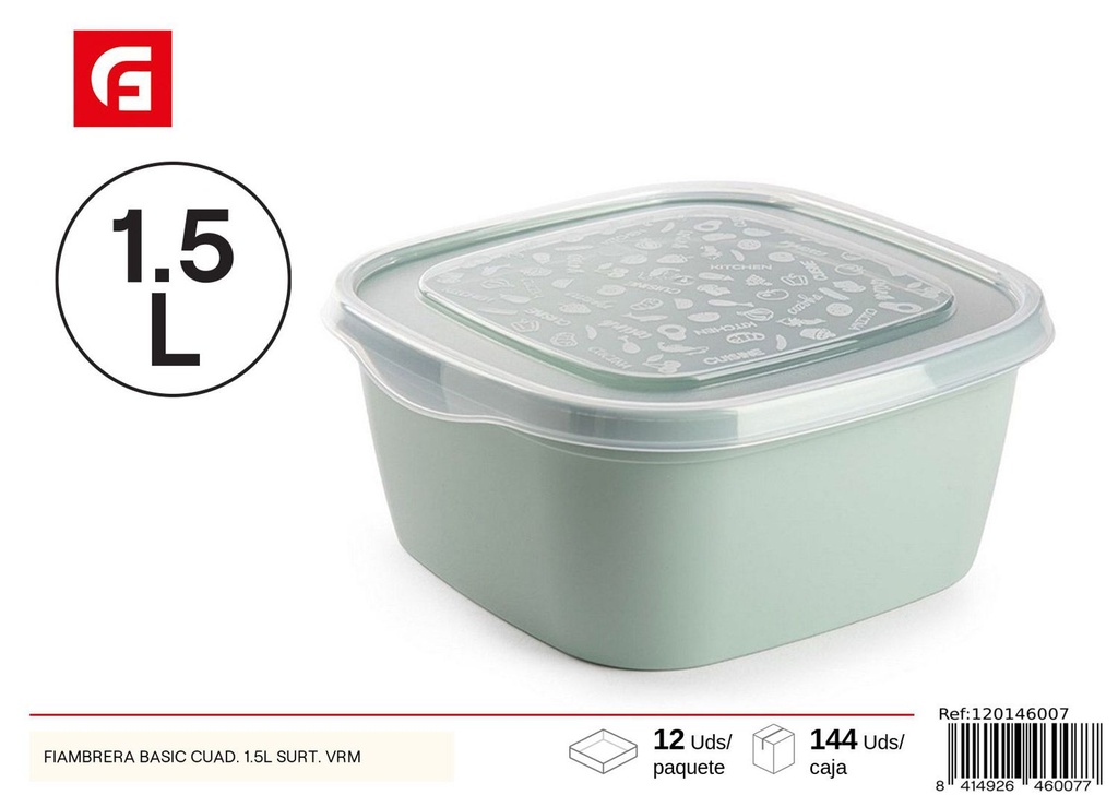 Fiambrera básica cuadrada 1.5L surtida - Envases de plástico