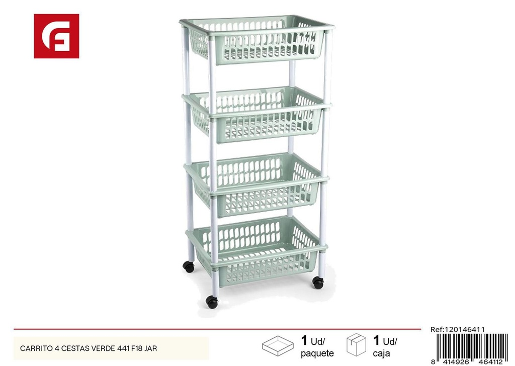 Carrito de cocina con 4 cestas verde 441 F18 JAR para almacenamiento