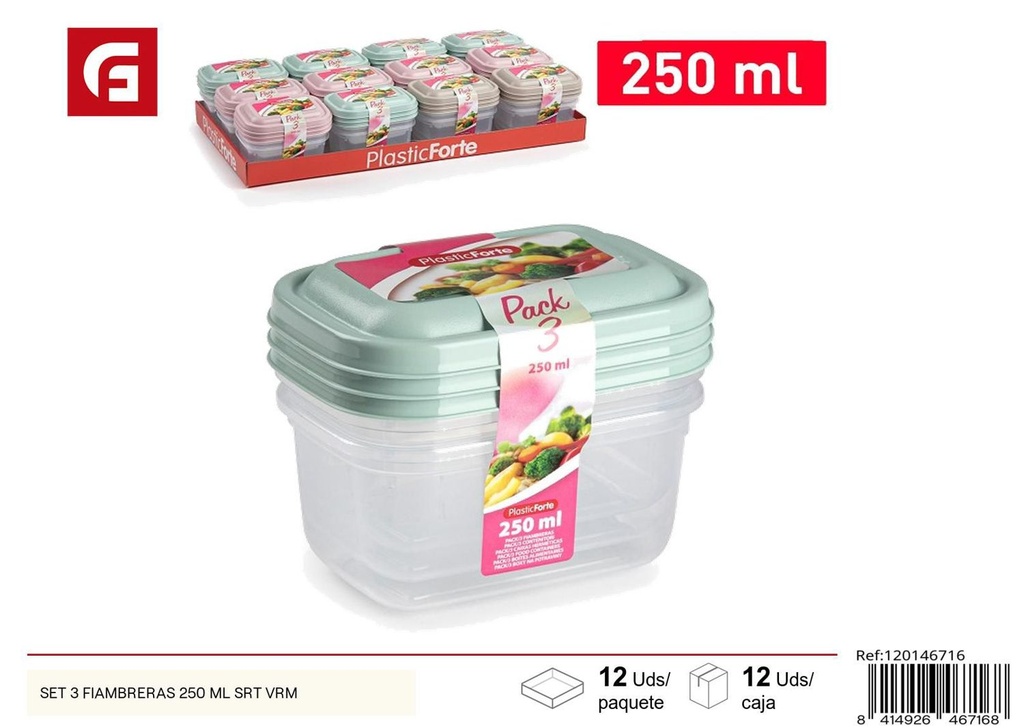 Set de 3 fiambreras 250ml surtido verde