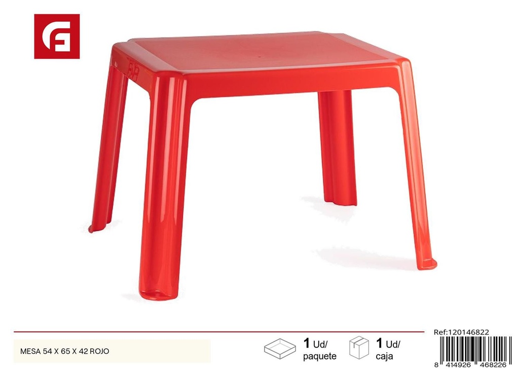 Mesa de plástico roja 54x65x42cm para hogar