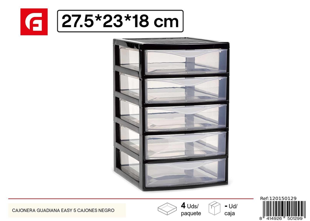 Cajonera Guadiana Easy 5 cajones negra - Almacenamiento funcional para el hogar