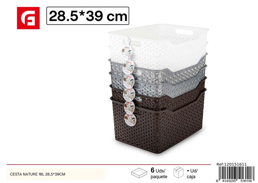 Cesta de almacenamiento Nature 18L 28.5x39cm para hogar