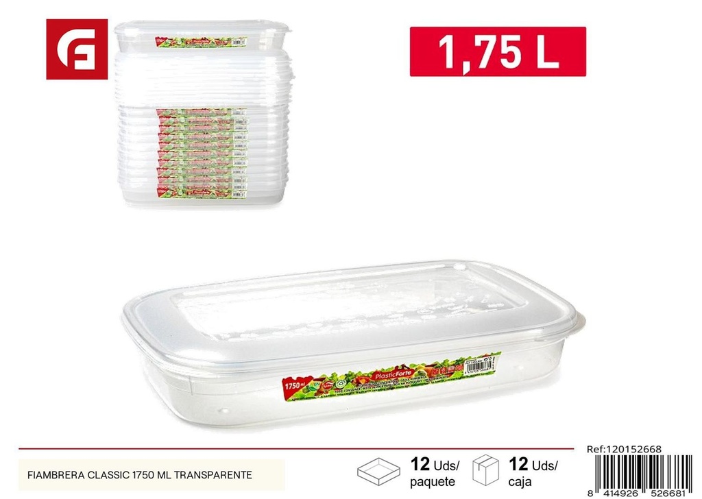 Fiambrera classic 1750ml transparente para almacenar alimentos