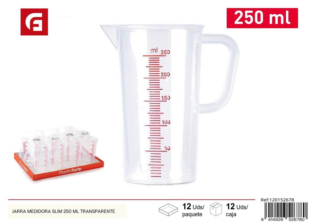 Jarra medidora Slim 250ml transparente para cocina