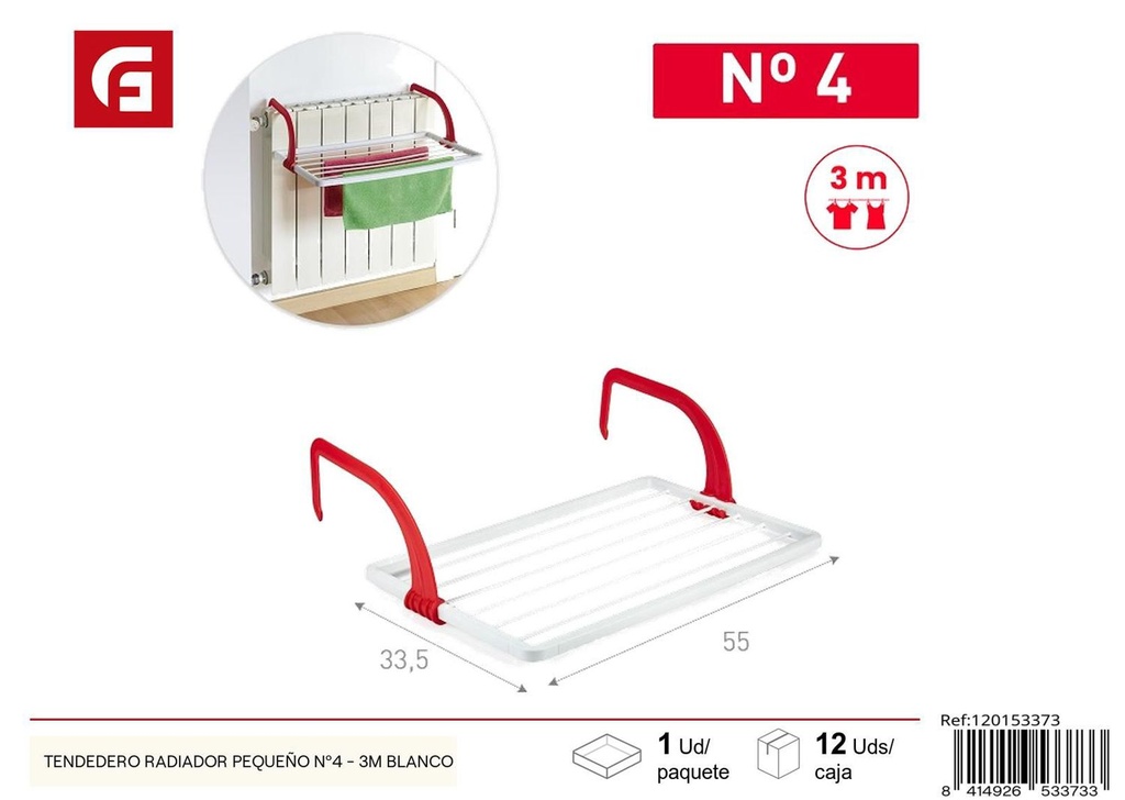 Tendedero radiador pequeño nº4 3m blanco para ropa