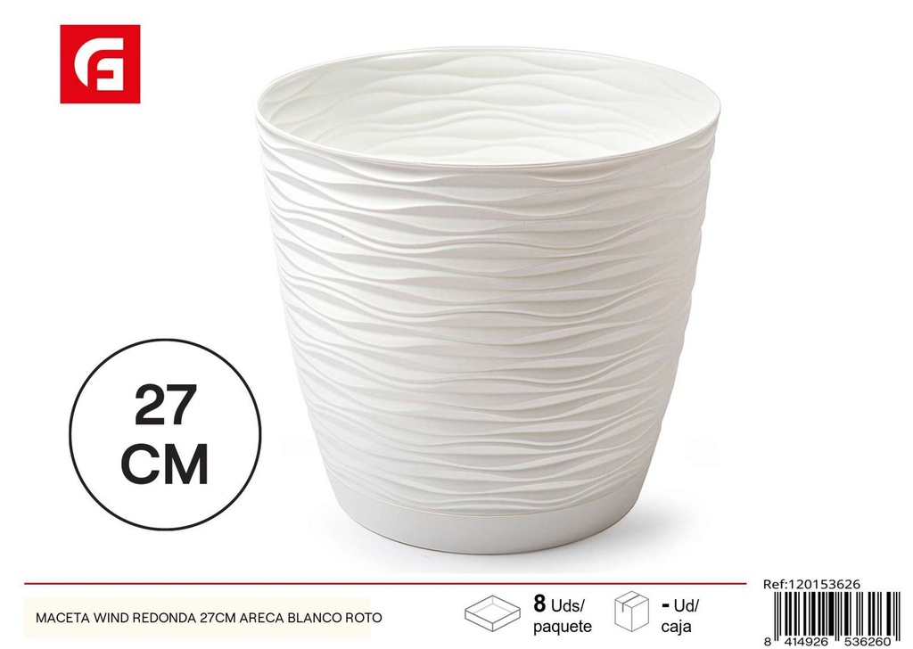 Maceta redonda Wind 27cm blanco roto