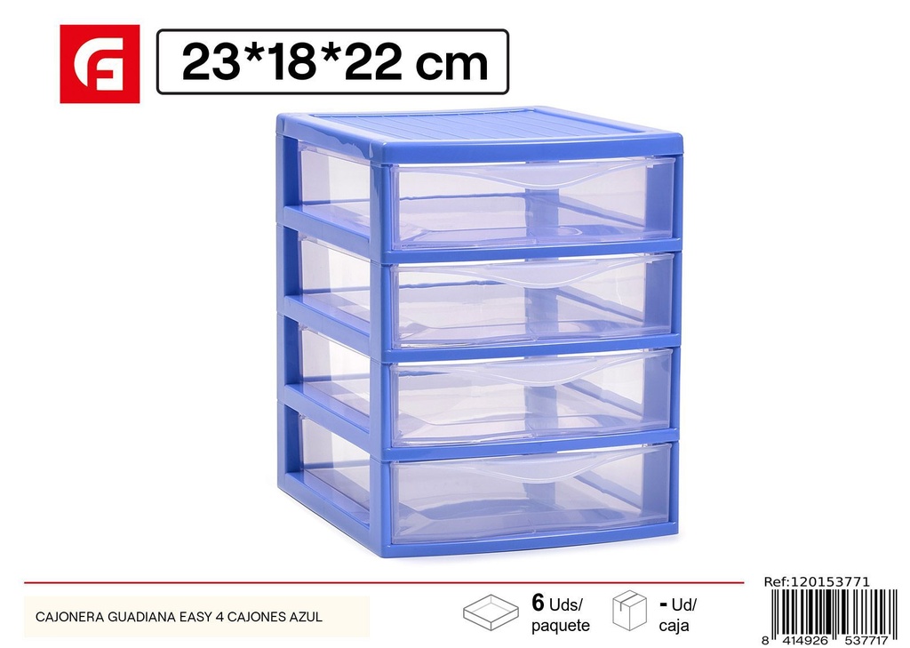 Cajonera de plástico Guadián con 4 cajones azules - Organización y almacenamiento