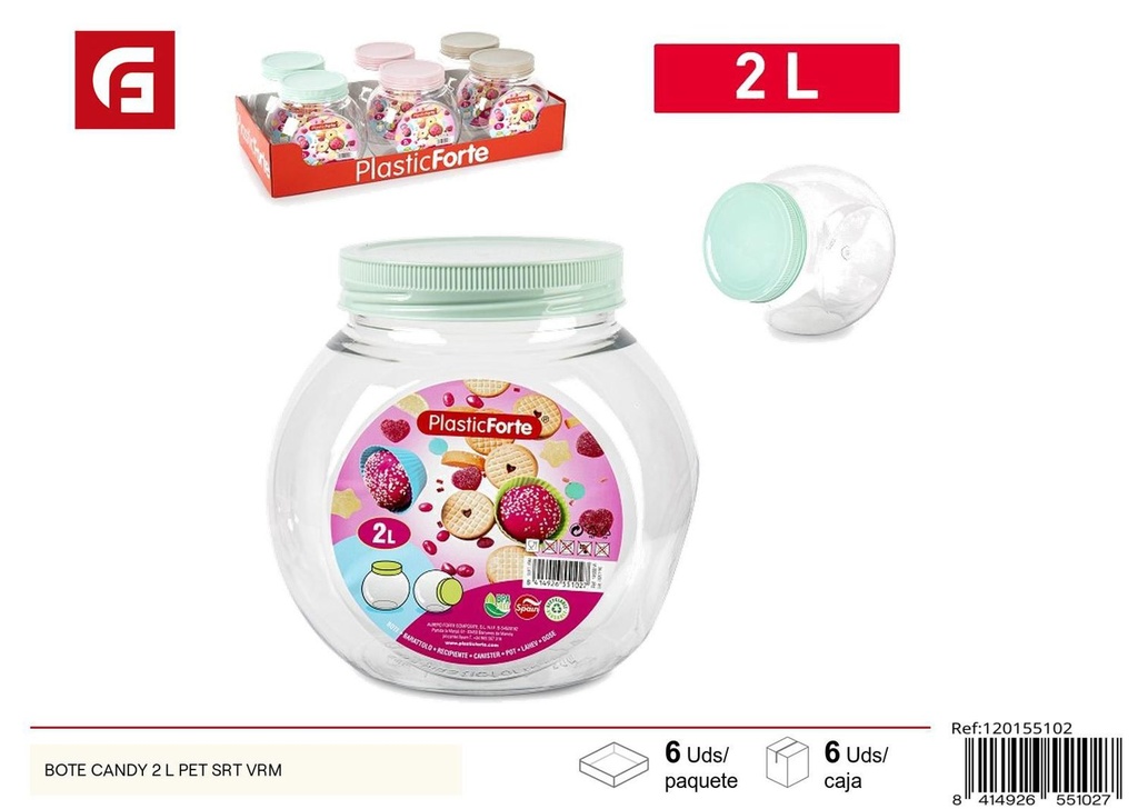 Bote candy 2L PET transparente con tapa