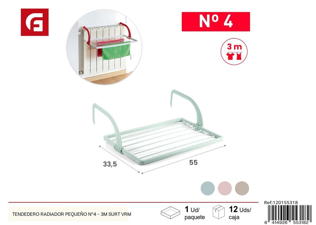 Tendedero de radiador pequeño nº4 - 3m surtido verde