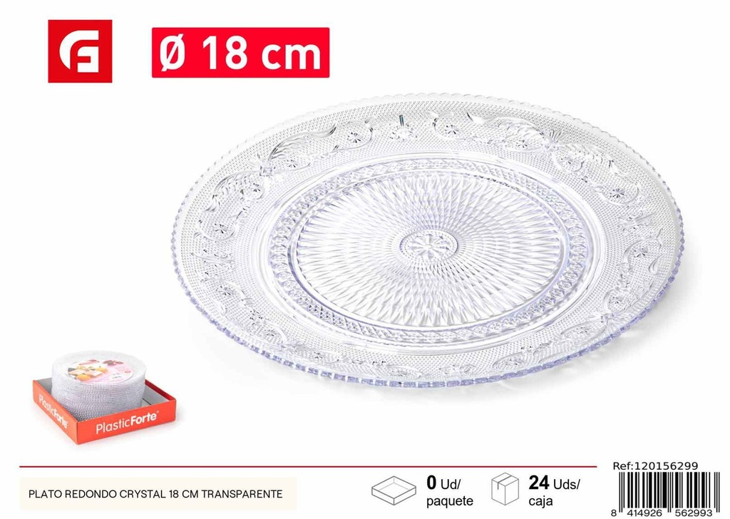 Plato redondo transparente de cristal 18cm para servir comidas