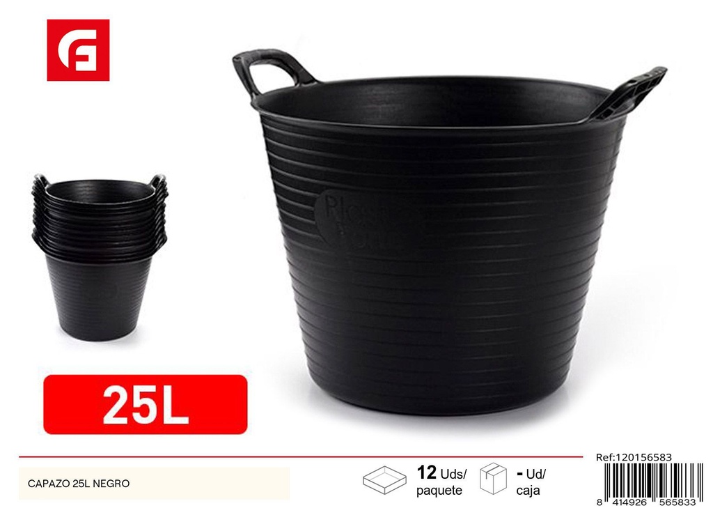 Capazo de plástico 25L negro - Cestas y almacenamiento