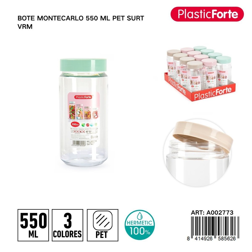 Bote Montecarlo 550ml PET surtido verde/rojo para cocina