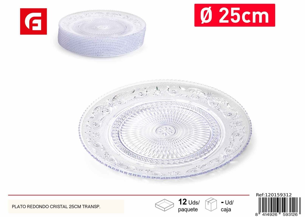 Bandeja redonda de cristal 25cm - Cristalería