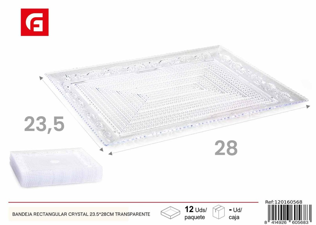 Bandeja rectangular crystal 23.5*28cm transparente