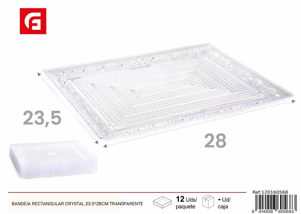 Bandeja rectangular de cristal transparente 23.5x28cm - Vajillas y organización