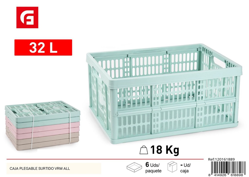 Caja plegable de plástico surtido, para almacenamiento