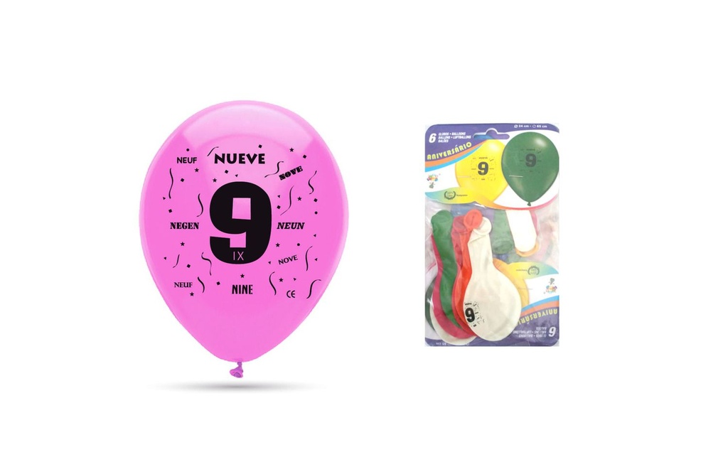 Bolsa con 6 globos de 25cm para aniversarios y fiestas