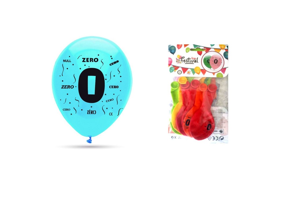 Bolsa con 6 globos de 25cm aniversario N0 - Globos