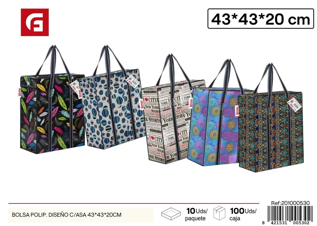 Bolsa de polipropileno con diseño y asa 43x43x20cm - Artículos del hogar