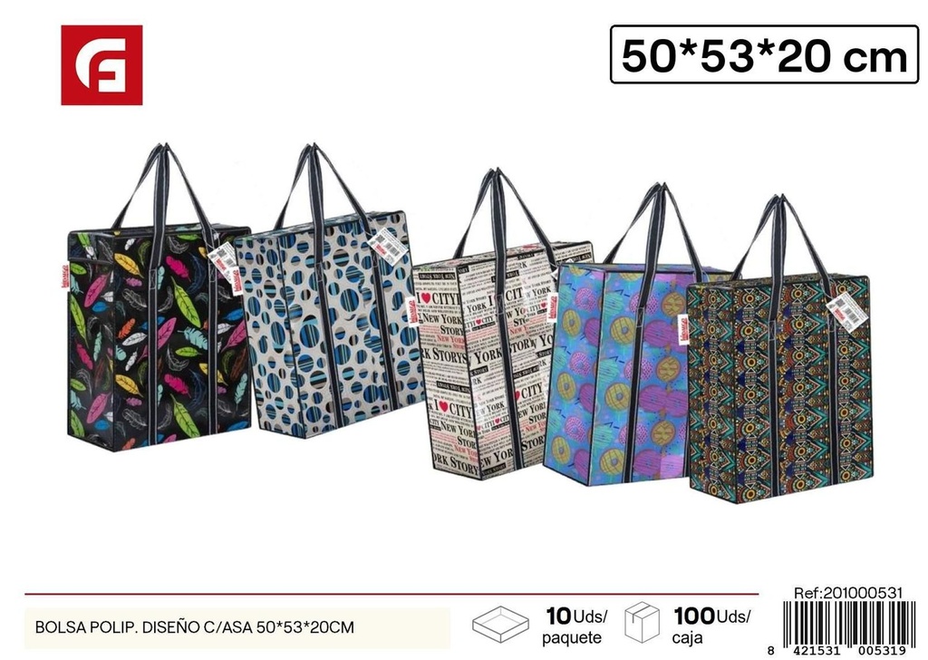 Bolsa polipropileno diseño c/asa 50x53x20cm para compras