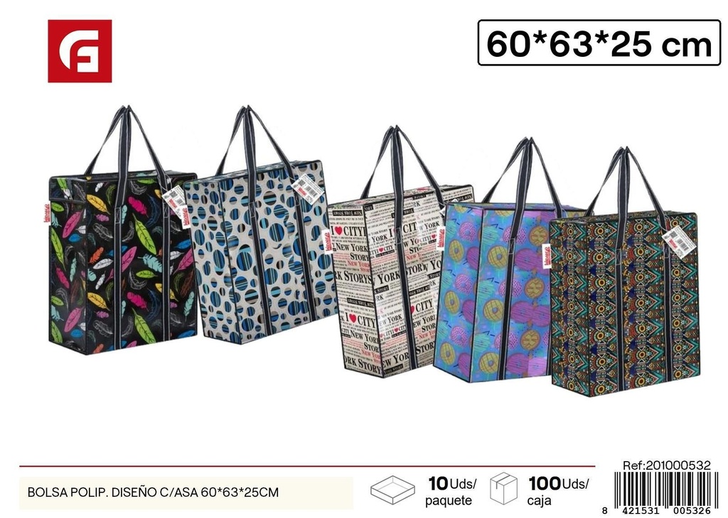 Bolsa polipropileno diseño c/asa 60x63x25 cm - Accesorios para el hogar