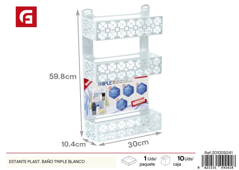 Estante plástico baño triple blanco - Artículos de baño