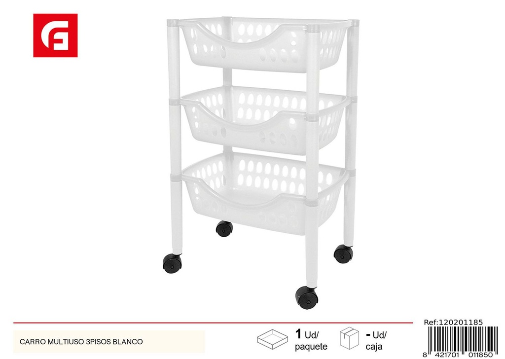 Carro multiuso 3 pisos blanco para cocina