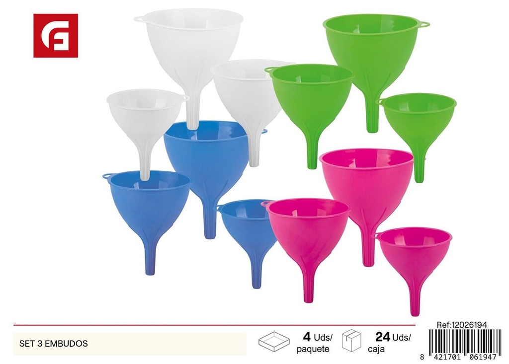 Set de 3 embudos de plástico - Utensilios de cocina
