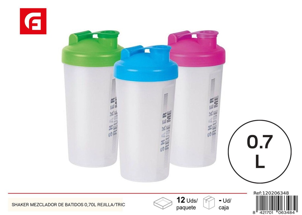 Shaker mezclador de batidos 0.7L con rejilla