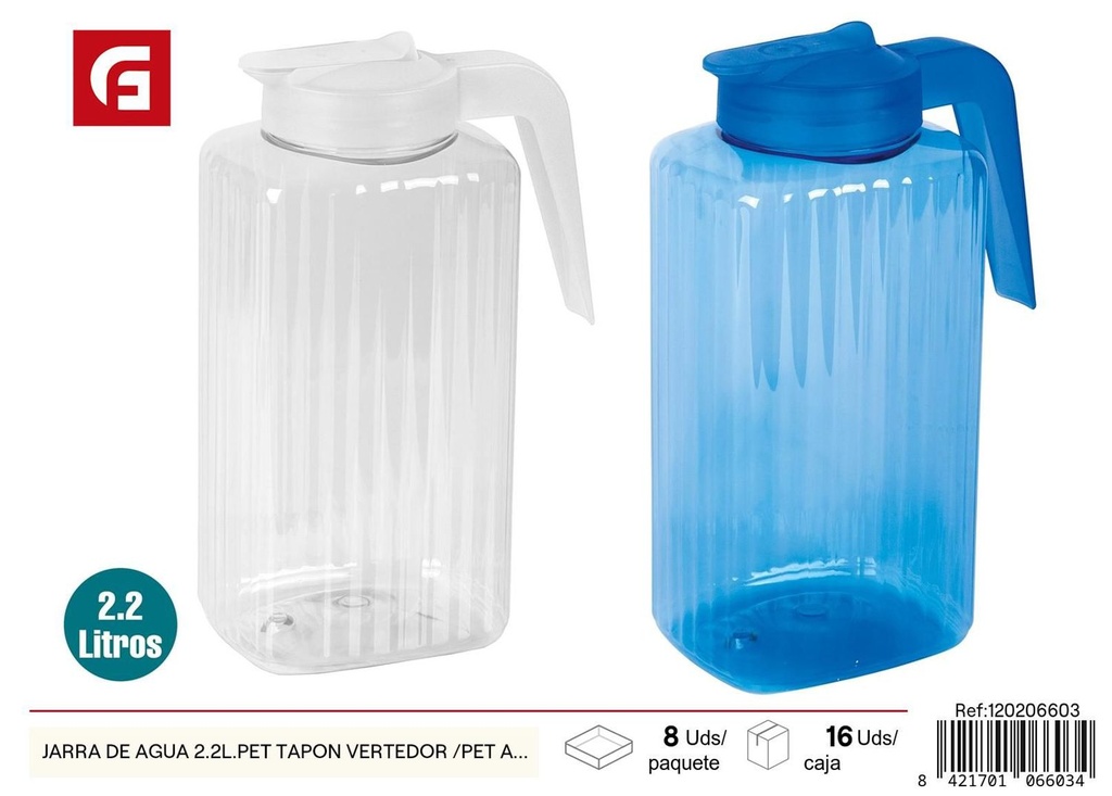 Jarra de agua de plástico 2.2L con tapa vertedor