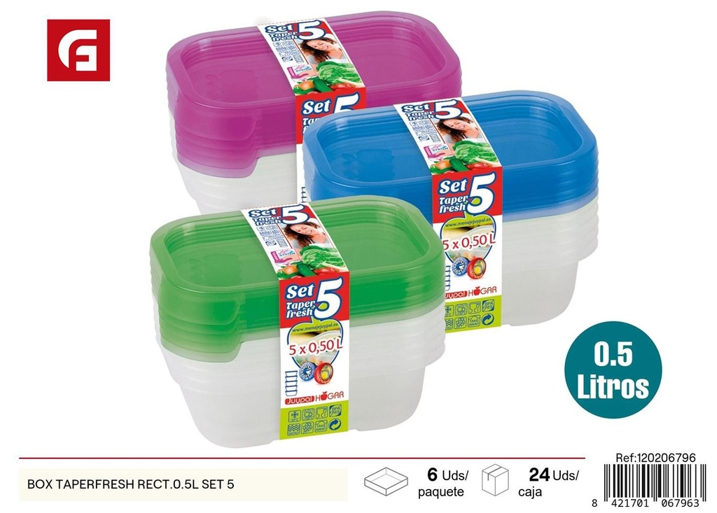 Set de 5 cajas de almacenamiento rectangular 0.5L para cocina