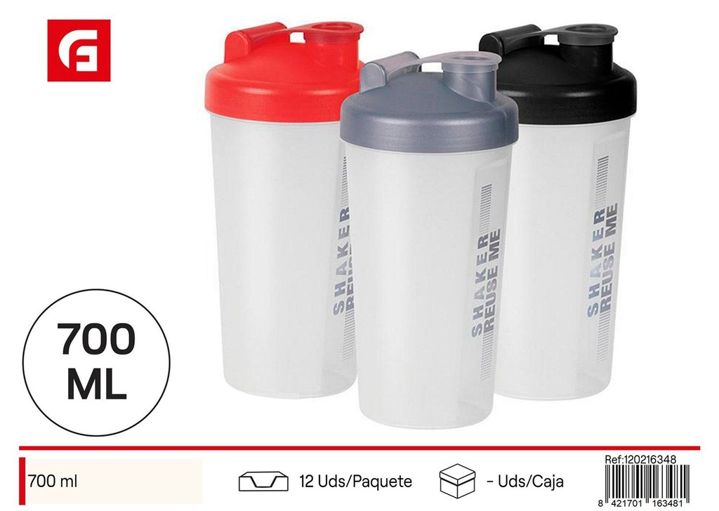 Shaker mezclador de batidos 0.7L rejilla/gym para fitness