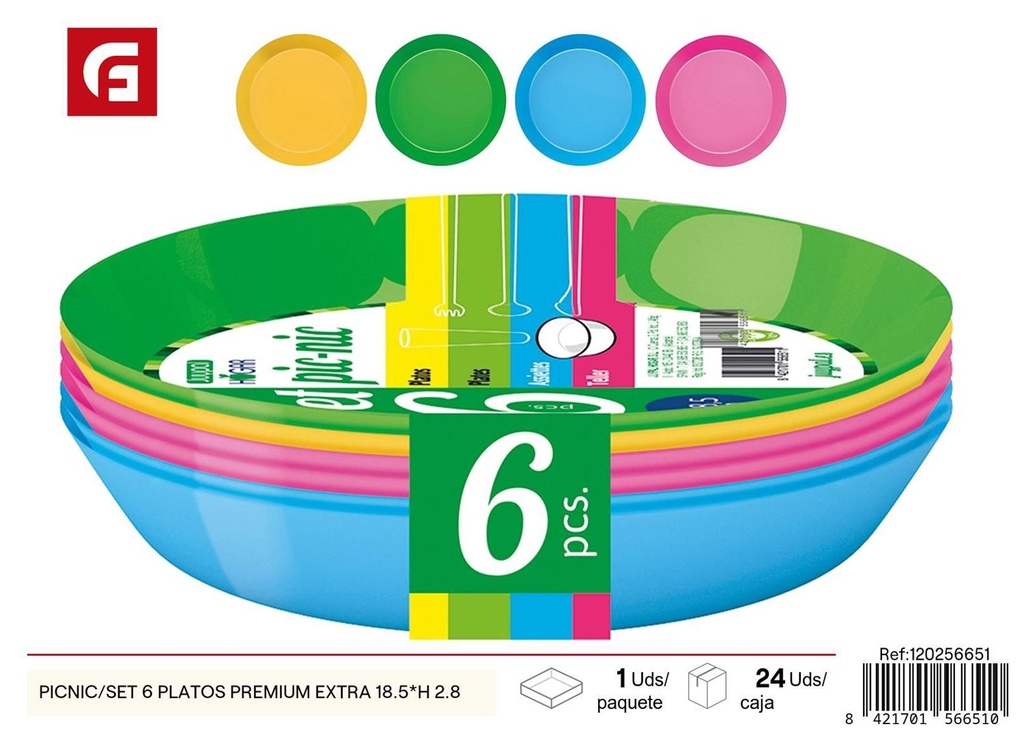 Set de 6 platos premium para picnic 18.5x2.8cm