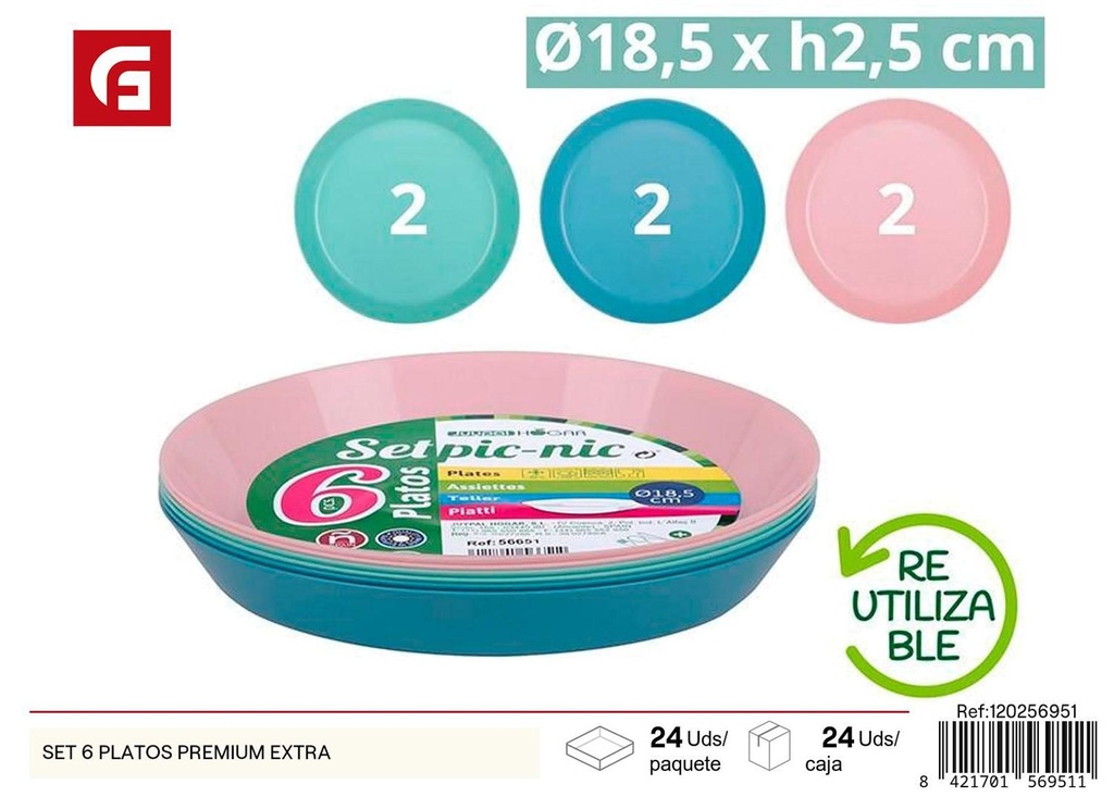 Set de 6 platos premium extra de cerámica para cocina